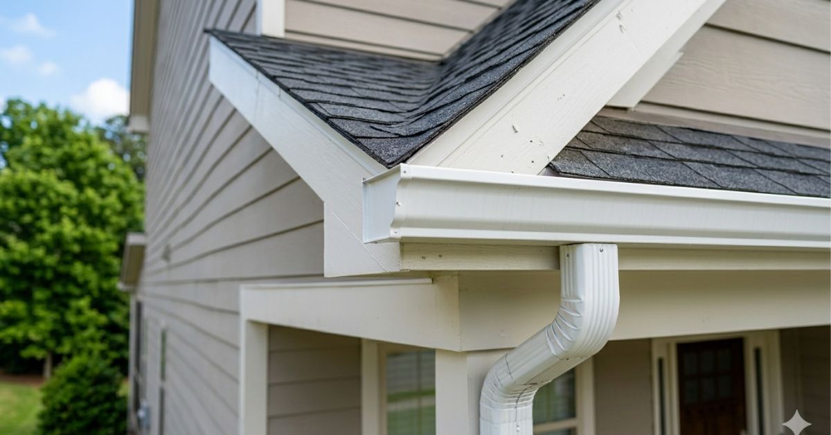 White painted aluminum roof gutter