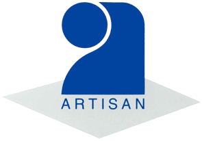 Un logo artisanal bleu sur fond blanc