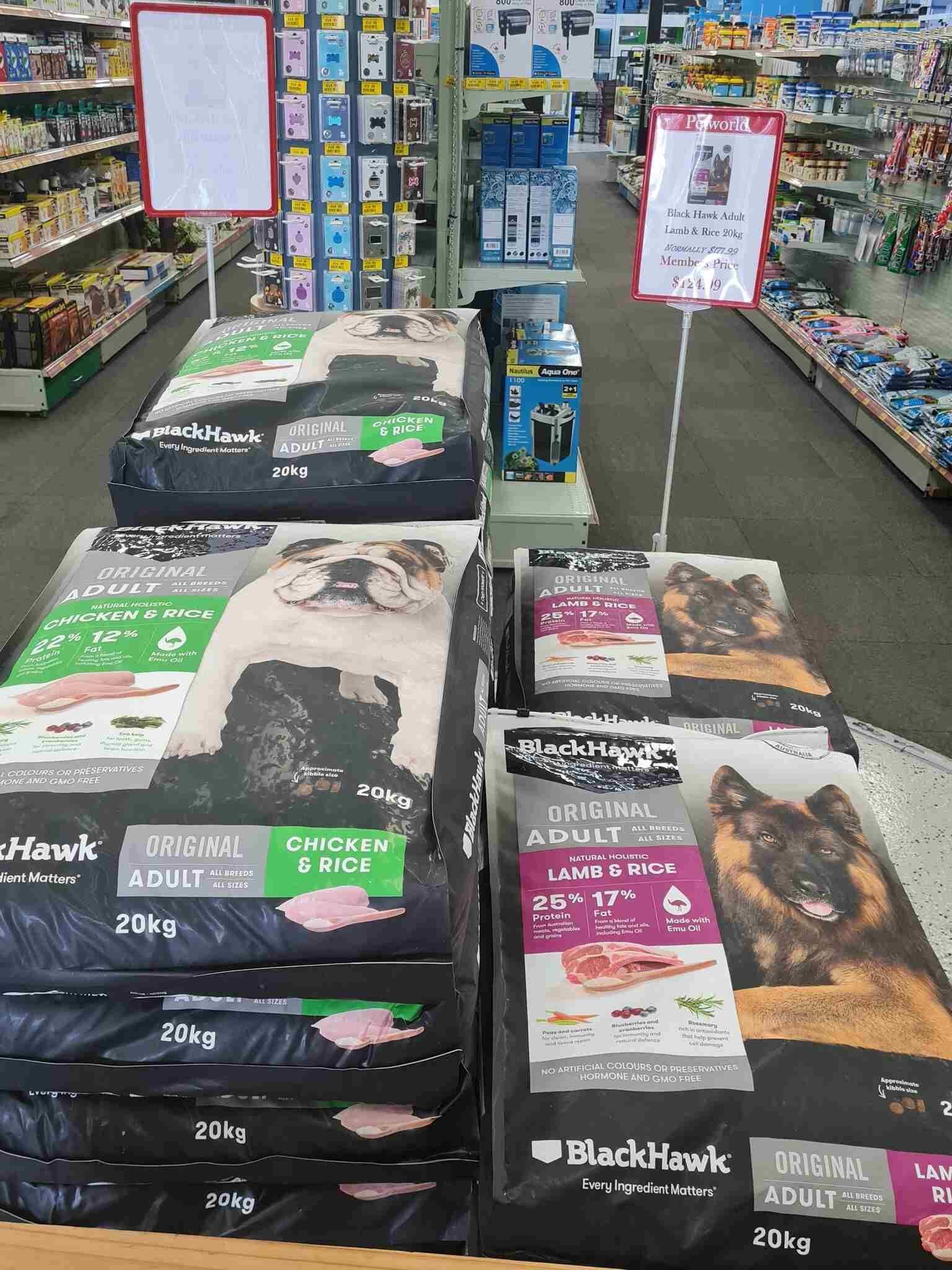 Display of Dog Food in a Pet Store — Rocky Pet World in Norman Gardens, QLD