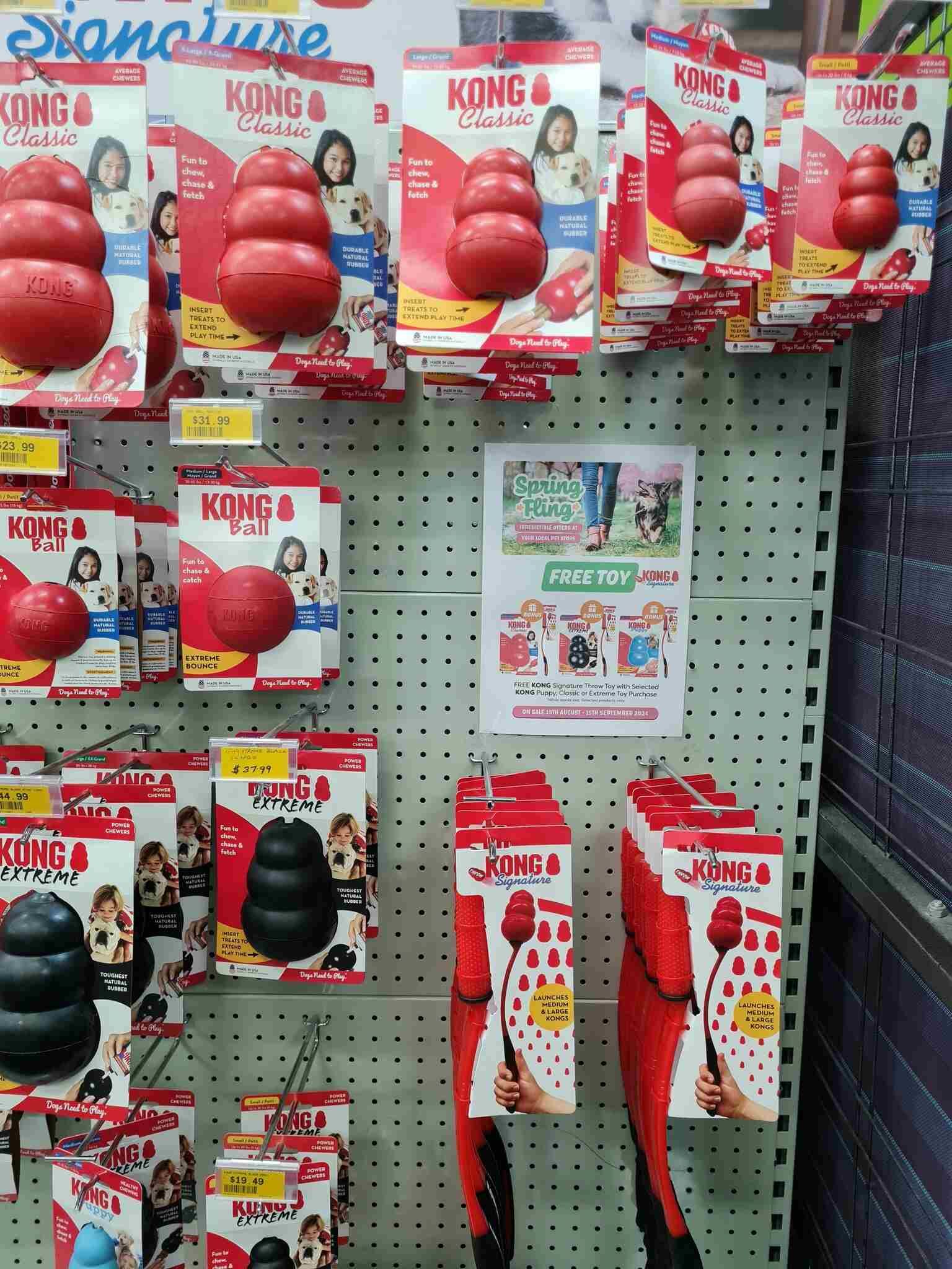 Display of Kong Toys Hanging on a Wall in a Store — Rocky Pet World in Norman Gardens, QLD