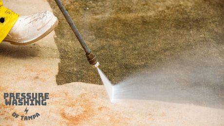cement cleaning of Tampa Florida home by local pressure washing company