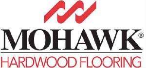Mohawk Hardwood Flooring logo featuring a red wave design above the black text. The text 