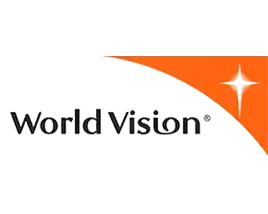World Vision logo: black text with an orange arc containing a starburst.
