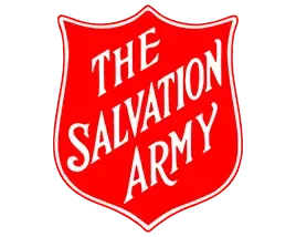 Red shield logo of The Salvation Army with white text.