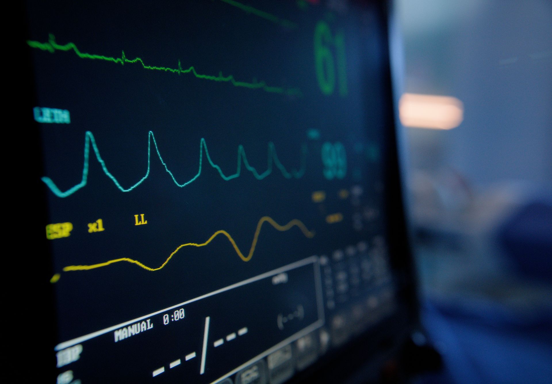 Vital signs monitor, digital and hospital with EKG machine, electronic and medical equipment to help. 