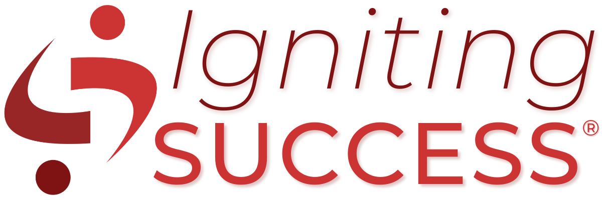 The logo for igniting success is red and white.