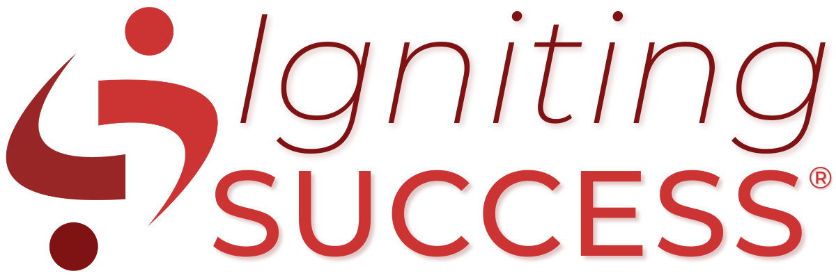 The logo for igniting success is red and white.