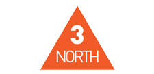 An orange triangle with the number 3 north on it