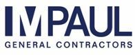 The logo for im paul general contractors is blue and white.
