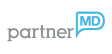A logo for a company called partner md with a speech bubble.