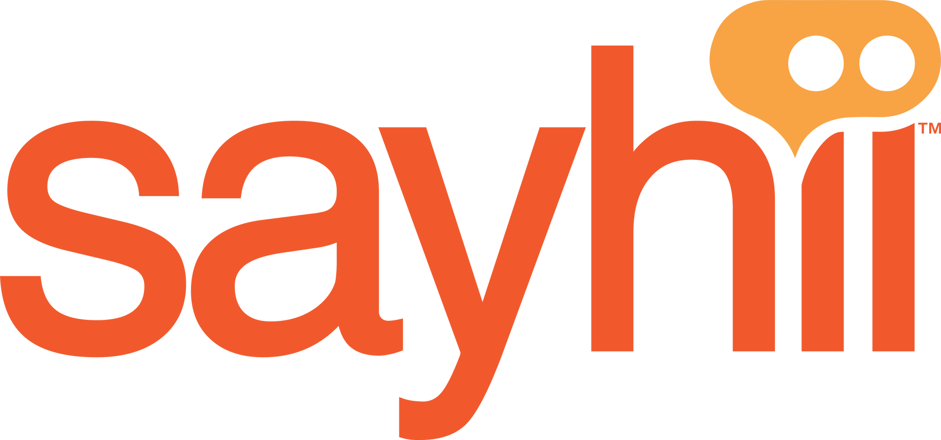 A logo for sayhill that is orange and white