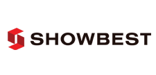 A red and black logo for a company called showbest.