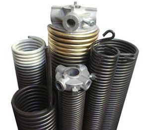 Garage door torsion springs and hardware, various sizes and colors.