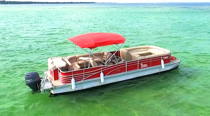 Red 28ft Pontoon Boat in Destin FL from Luther's Rentals