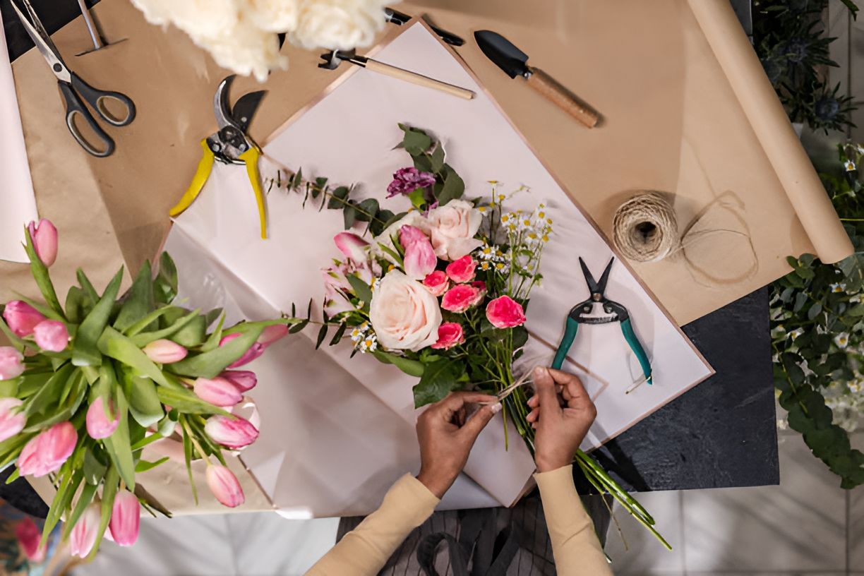 A Person is Wrapping a Bouquet of Flowers in Brown Paper — Greenfield Blooms and Gifts In Wanguri, NT