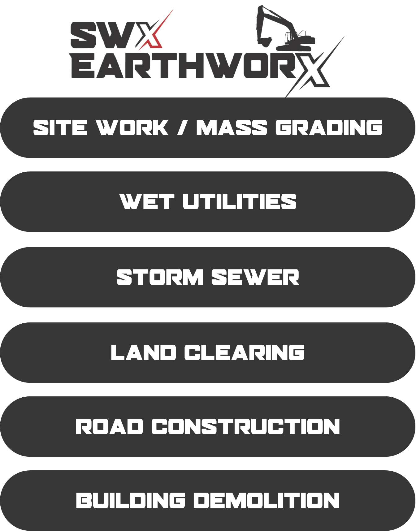 A screenshot of a website for a company called swx earthwork.