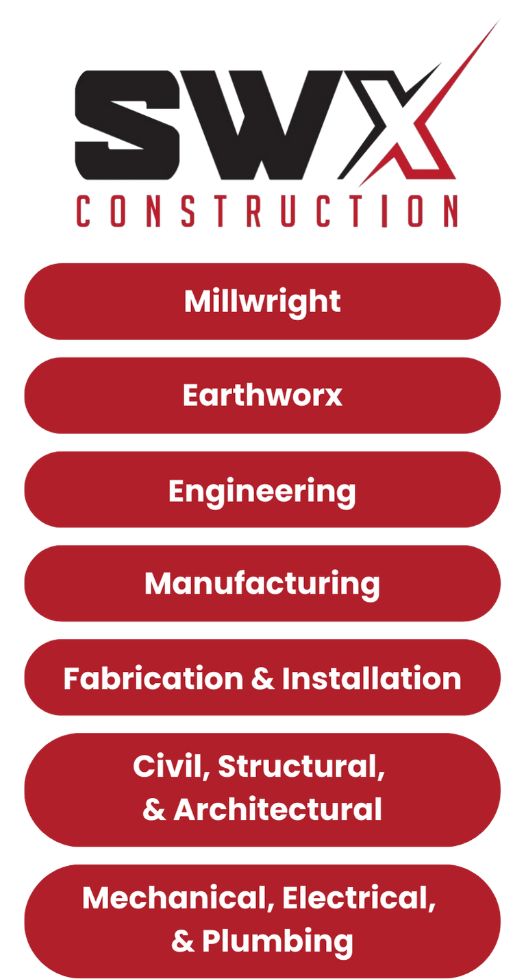 Commercial Self-Performed Subcontracting Capabilities: Millwright, Earthworx, Engineering, Manufacturing, Fabrication & Installation, Civil, Structural, Architectrual, Mechanical, Electrical, Plumbing.