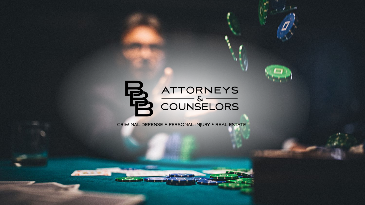 B&B Attorneys & Counselors logo over a blurred law-office desk with scales and legal books