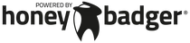 A black and white logo for honey badger powered by honey badger