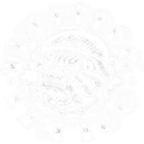 Faint circular logo with decorative text around a central animal illustration on a white background