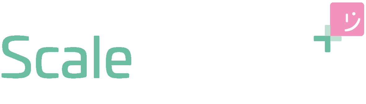 Logo voor Scale Finance, een financiële onderneming, met een groen-blauw kleurenschema en een roze smiley-icoon.