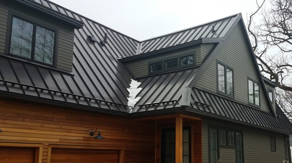 A picture of a metal roof and a picture of a standing seam roof.