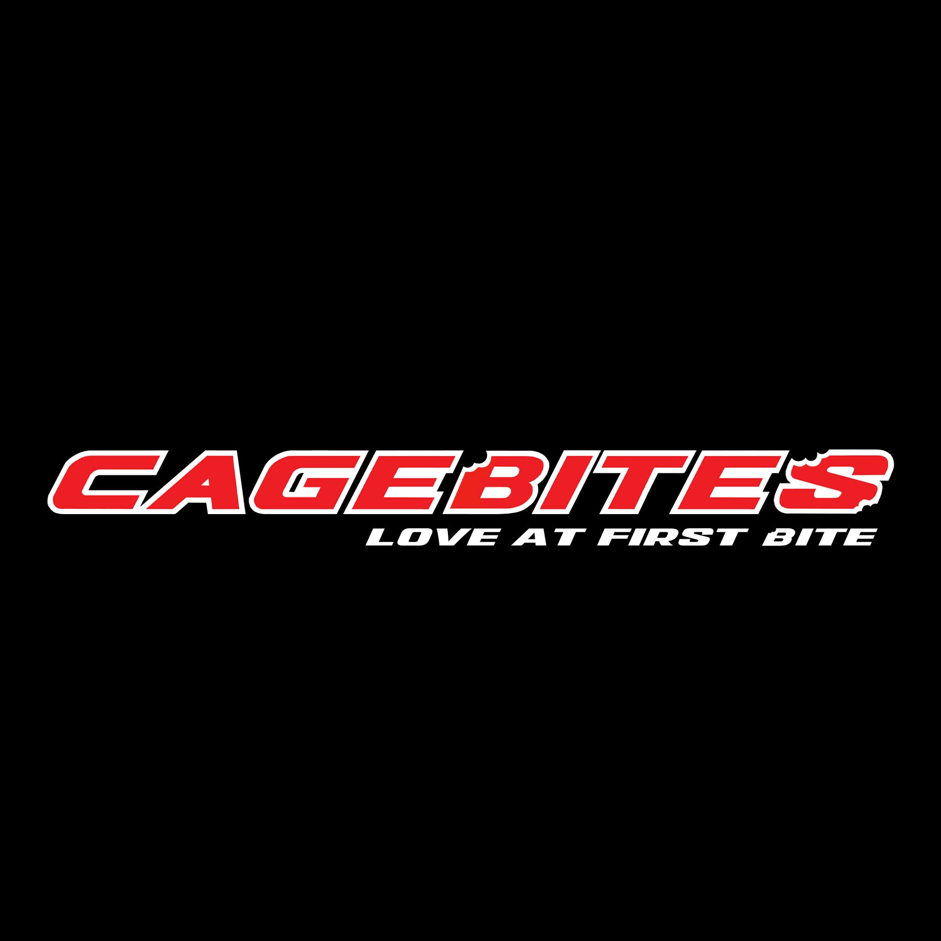 CageBites logo with red text on black; tagline 