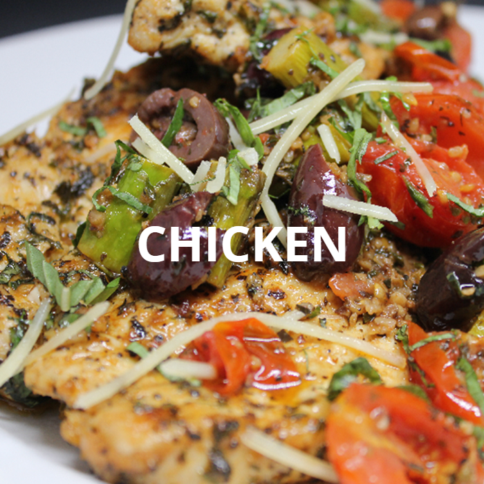 A delectable sautéed chicken breast dish featuring tender asparagus, juicy cherry tomatoes, and flavorful Kalamata olives. The vibrant colors and fresh ingredients create a visually appealing and mouthwatering meal, perfect for a healthy and delicious dining experience.