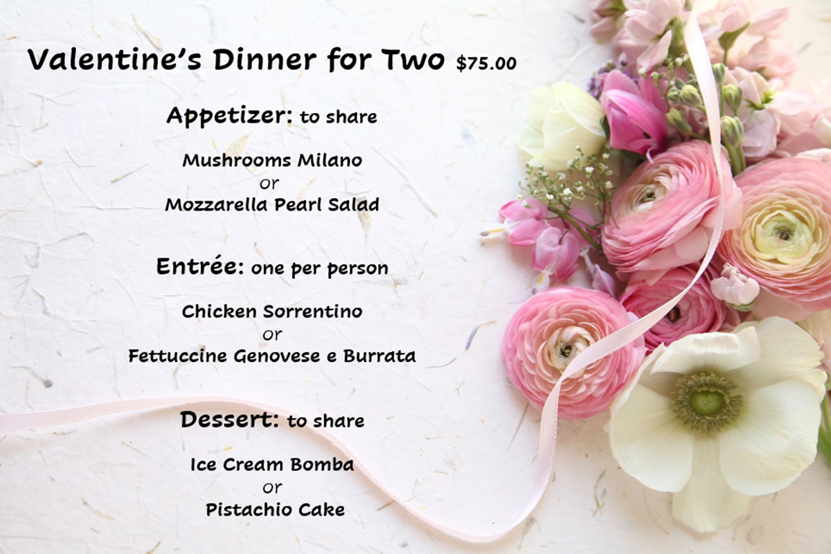Cafe Sicilia Valentine's day Menu

