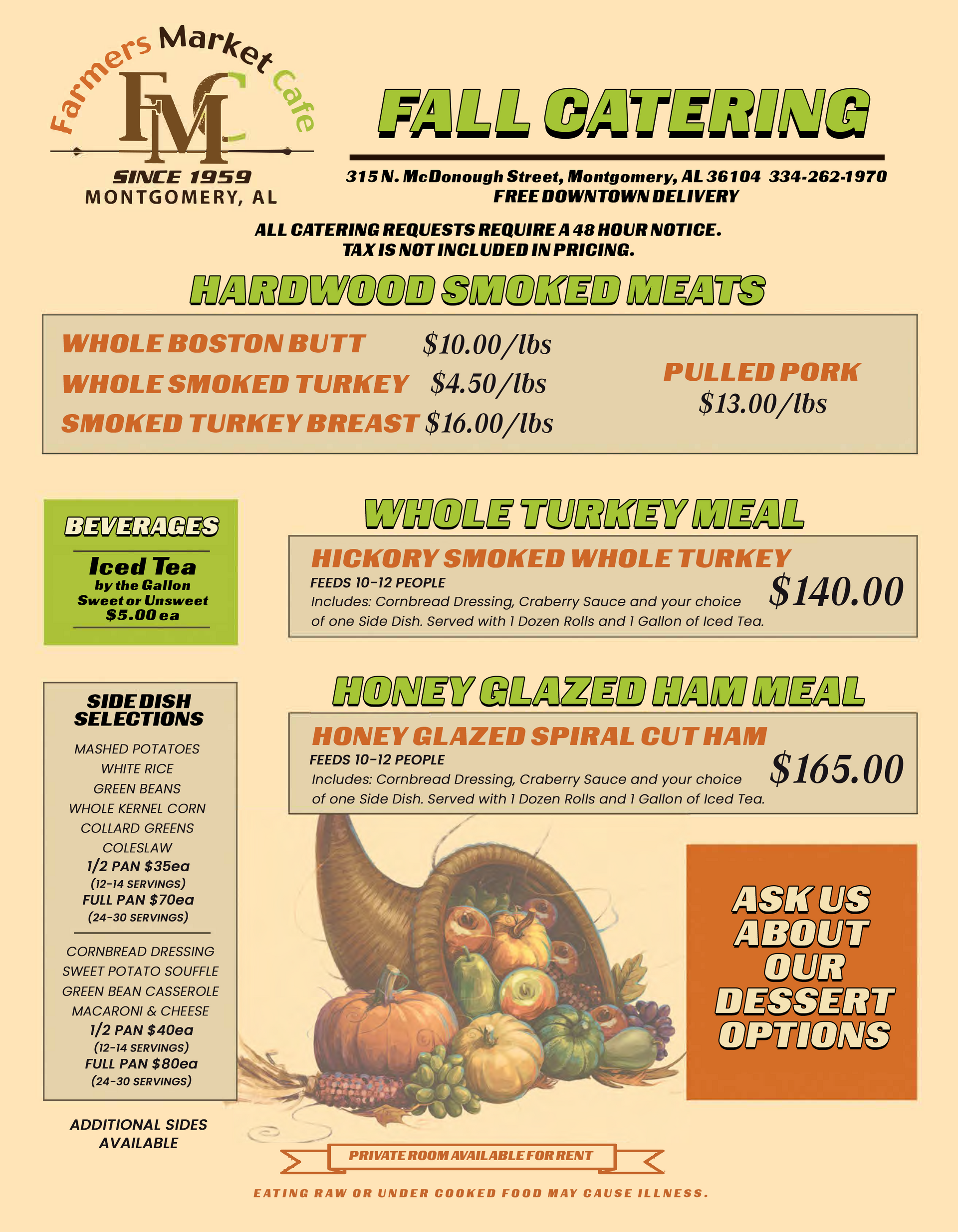 Farmers Market Cafe FALL HOLIDAY Catering Menu