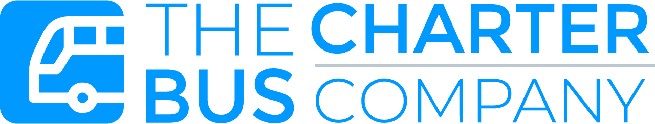 Logo of The Charter Bus Company; blue bus icon with white text.