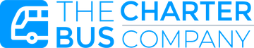 Logo of The Charter Bus Company; blue bus icon with white text.