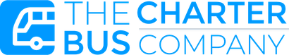 Logo of The Charter Bus Company; blue bus icon with white text.
