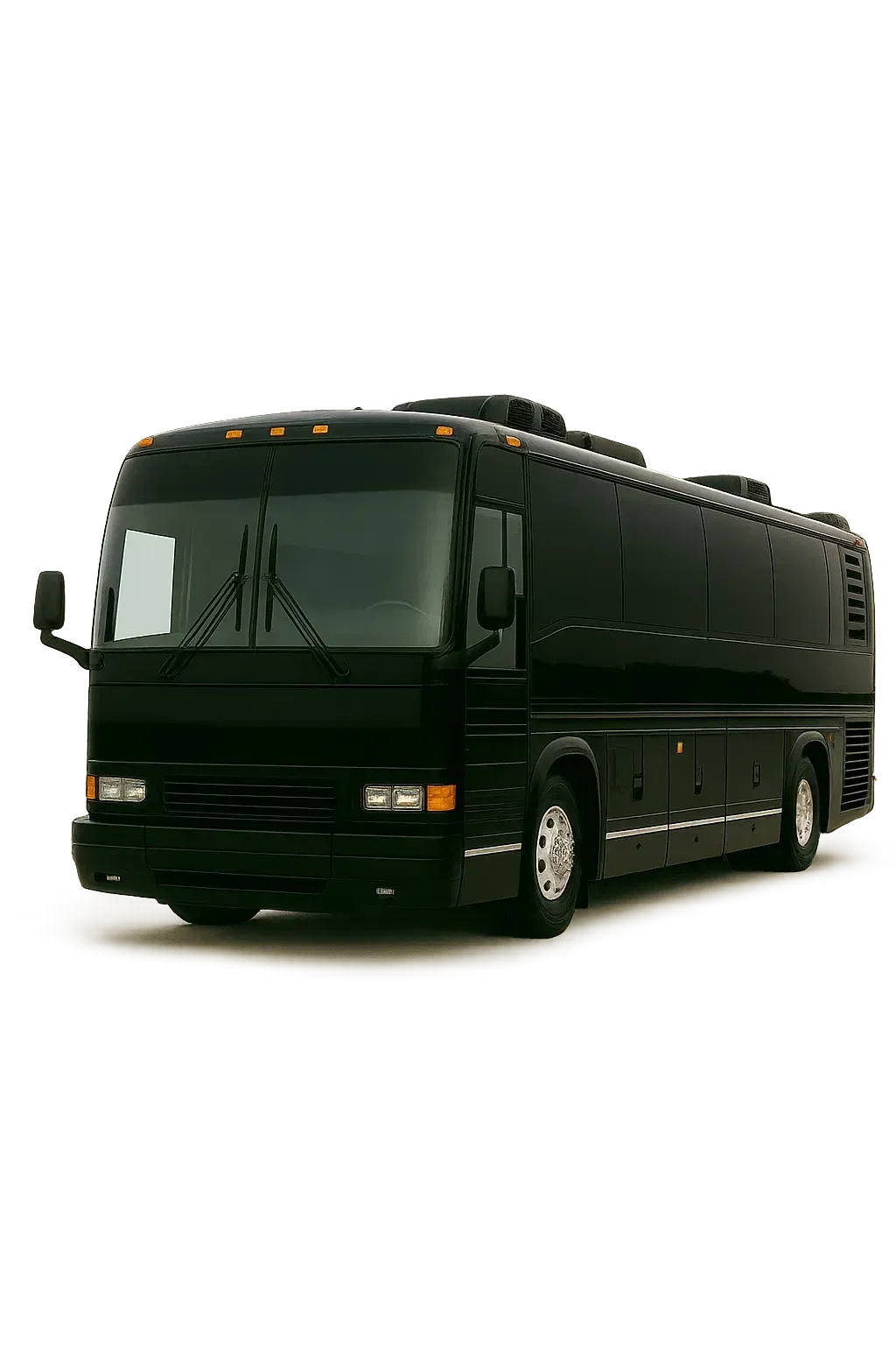 Black tour bus on white background.