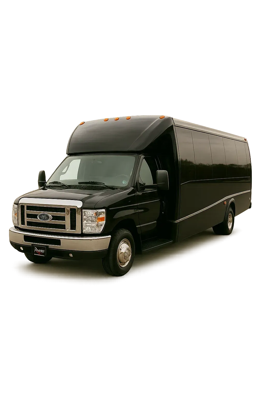 Black passenger van, parked.