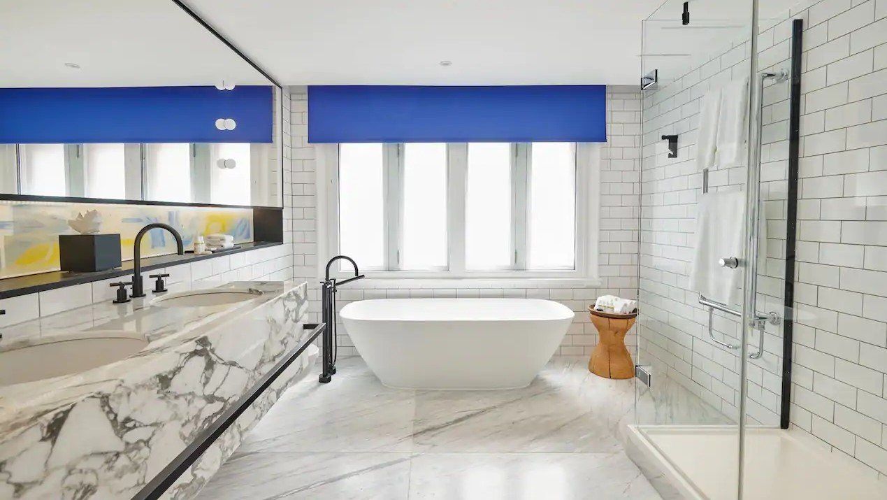 Marble Worktops in Hotel Bathroom
