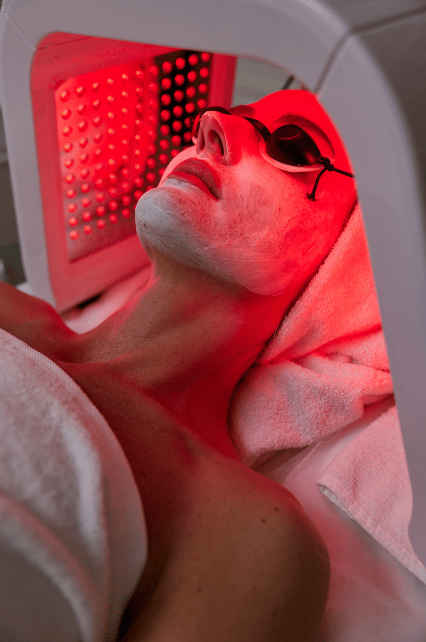 woman at red light therapy