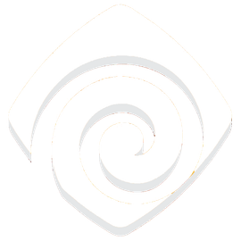 Disegno bianco a forma di diamante con una spirale intagliata all'interno, probabilmente un logo o un elemento decorativo.