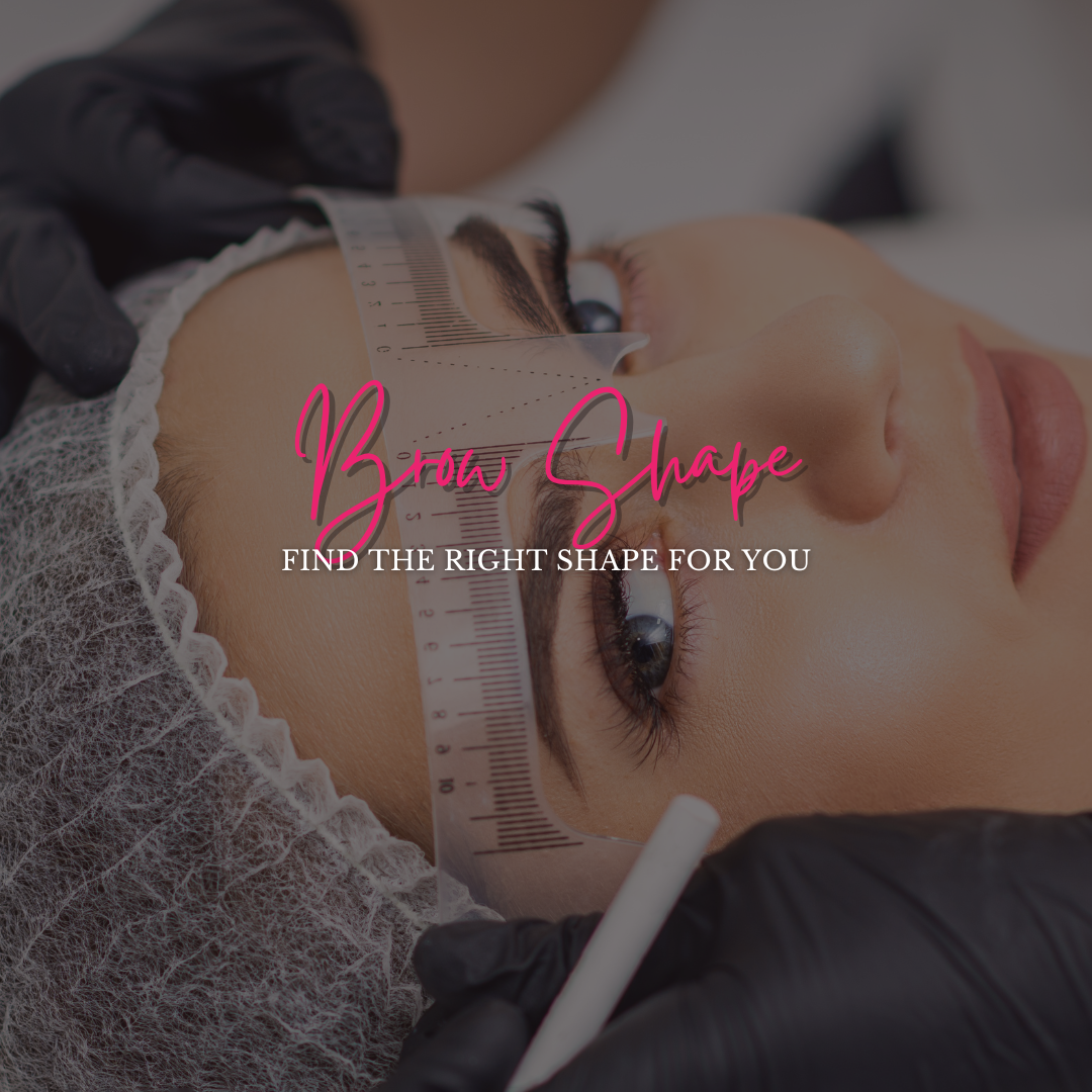 A person's eyebrows being measured with a ruler for shaping, with text 