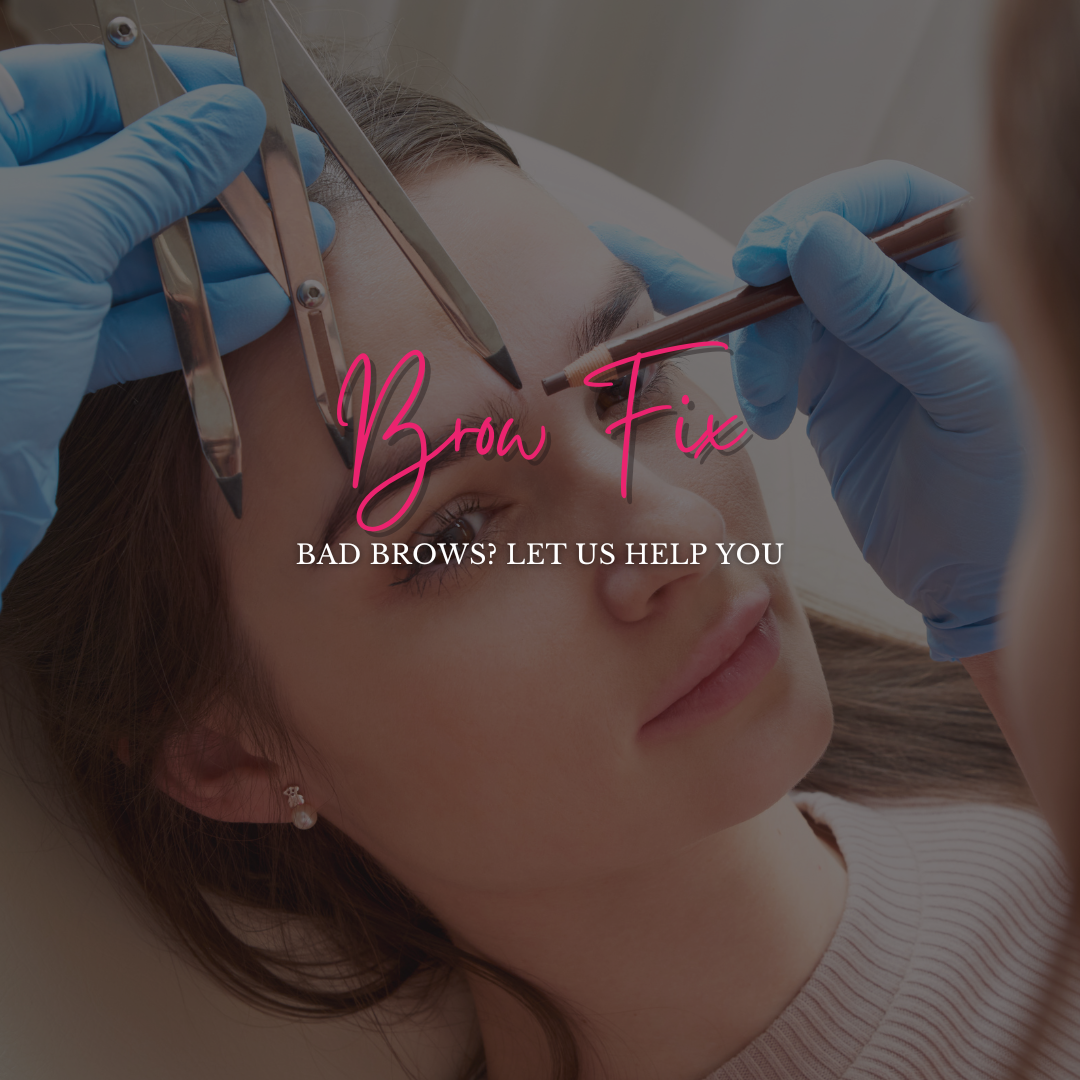 Person's brows being measured with tools. Text overlay: 