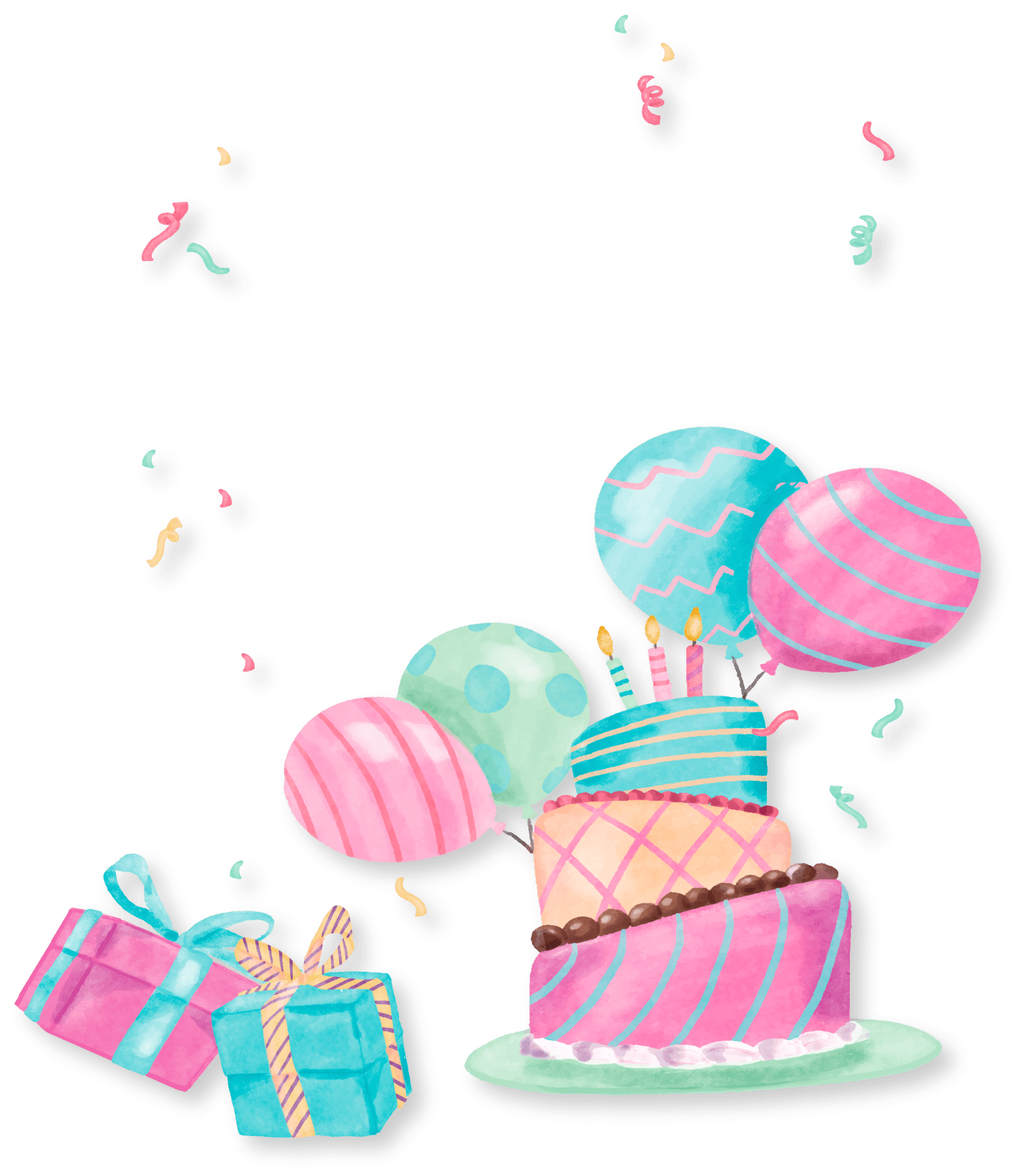 Cake with Balloon and Gifts art