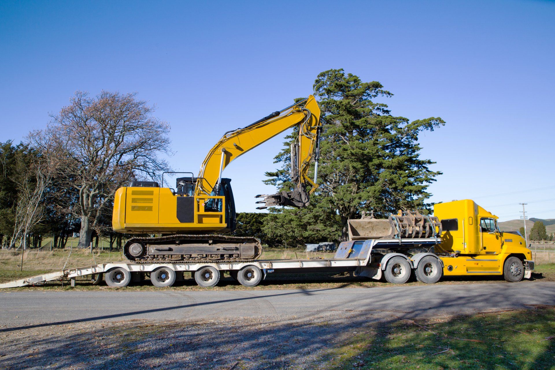 Excavator on a trailer