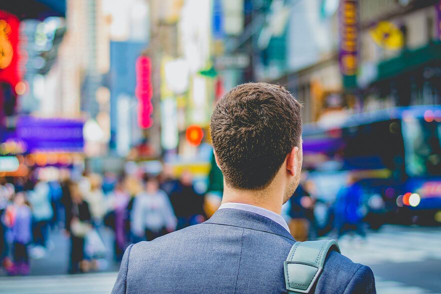 Man at the bustling Times Square