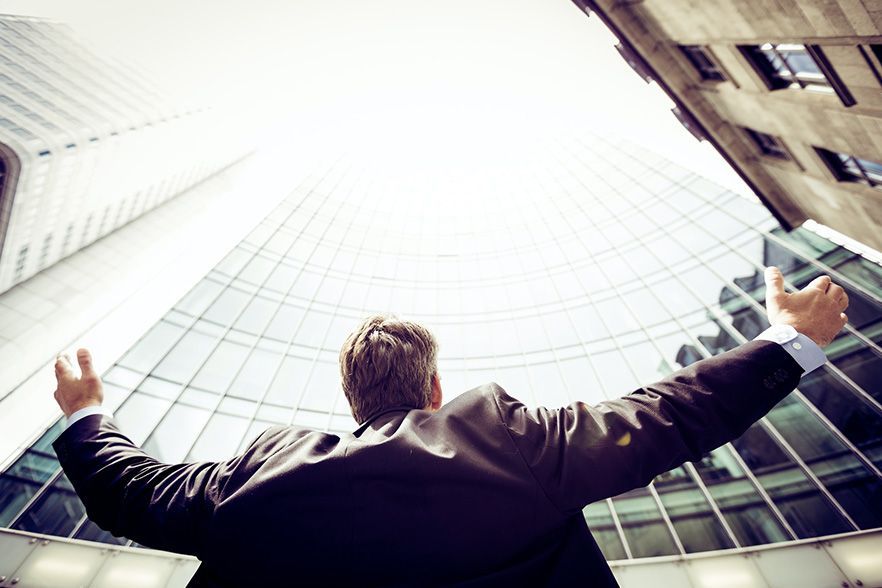 Businessman looking up