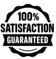 A black and white sticker that says `` 100 % satisfaction guaranteed ''.