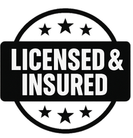 A black and white sticker that says licensed and insured.