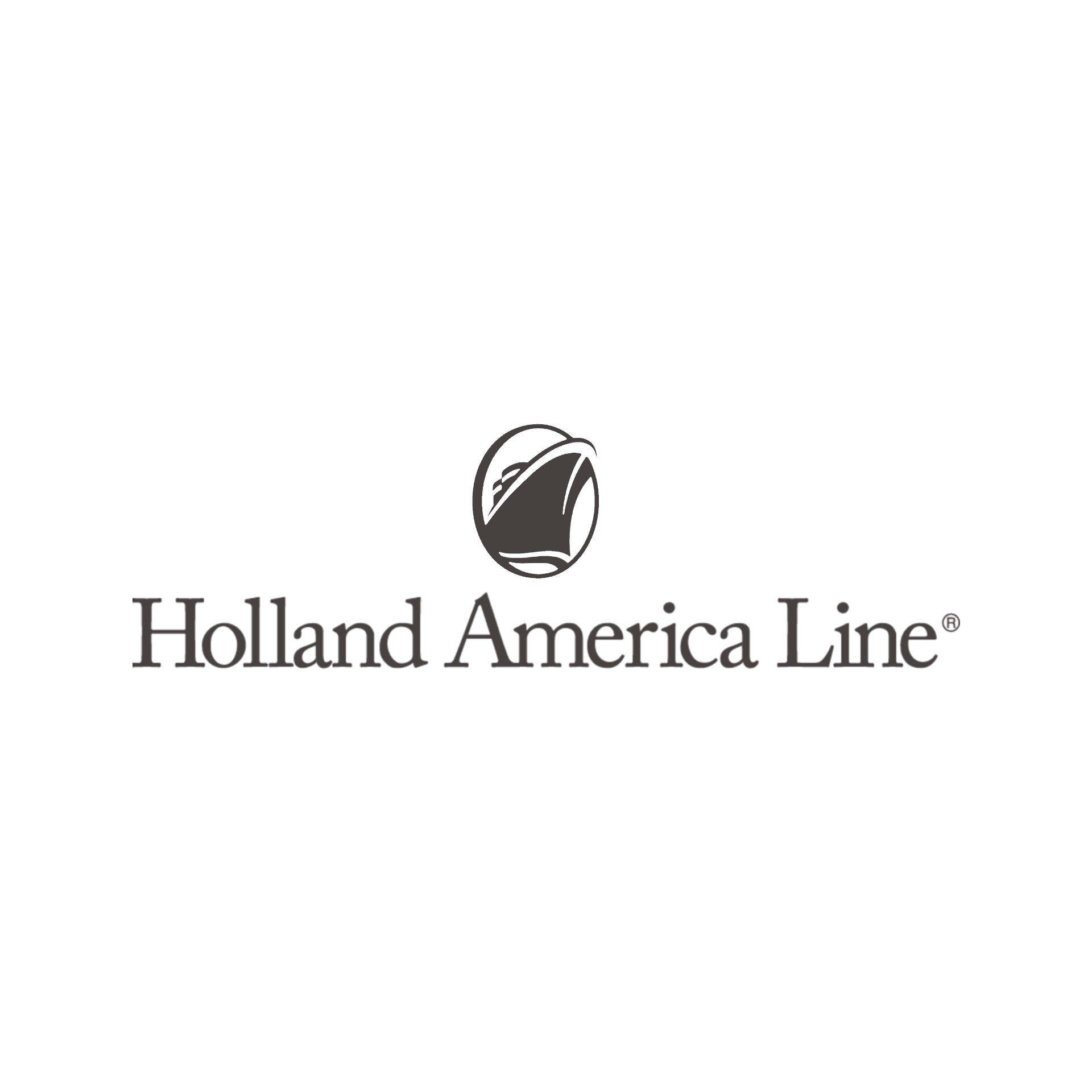 A black and white logo for holland america line with a boat in the middle.