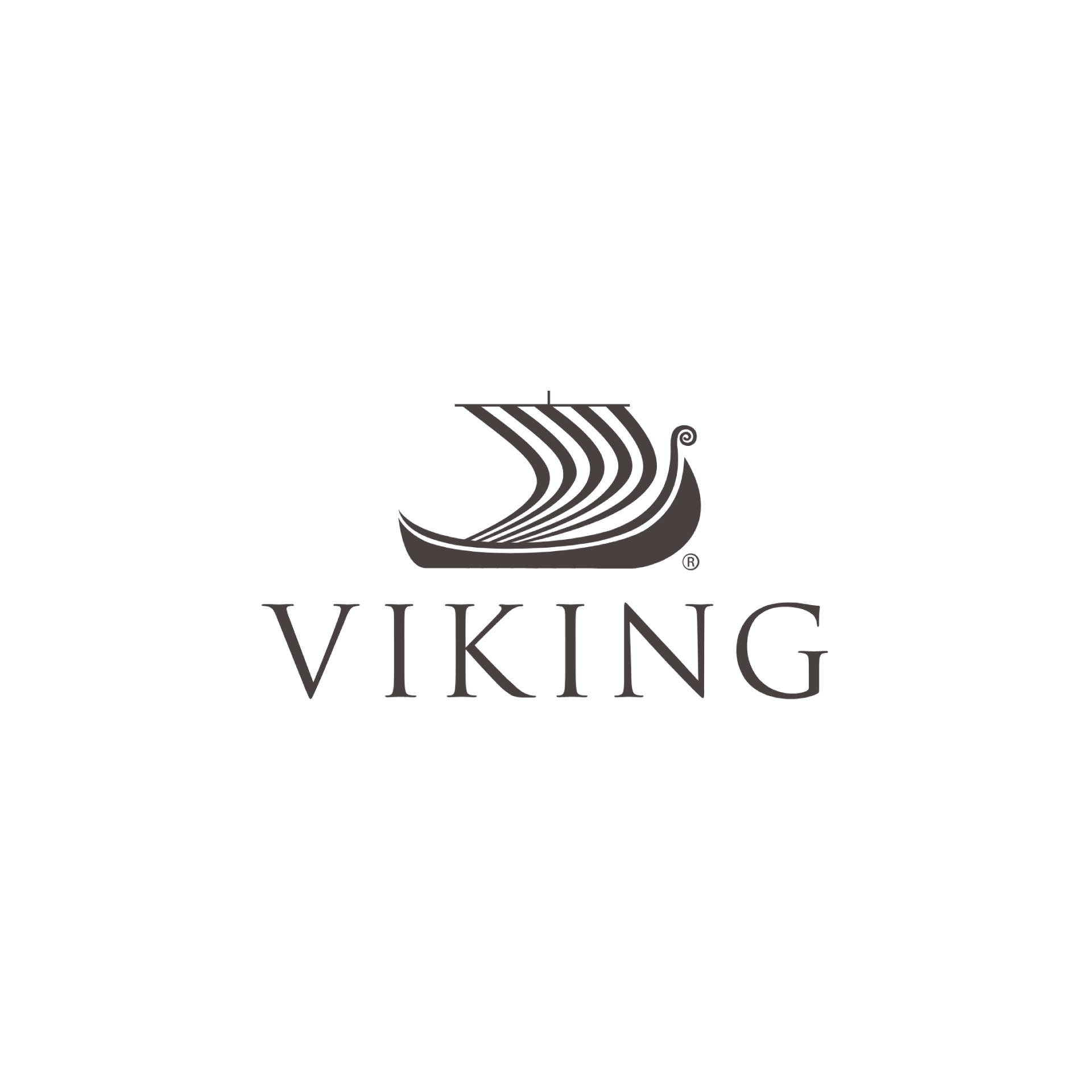 A black and white logo for viking with a boat on a white background.