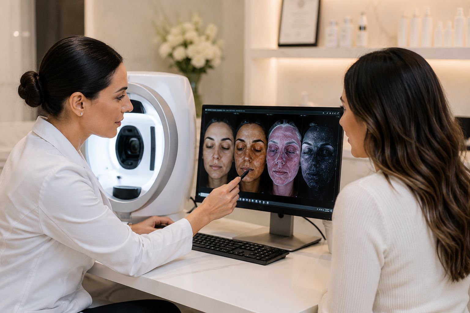 Professional skin consultation and assessment used to create personalized treatment plans for acne, 