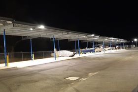 A storage facility at night